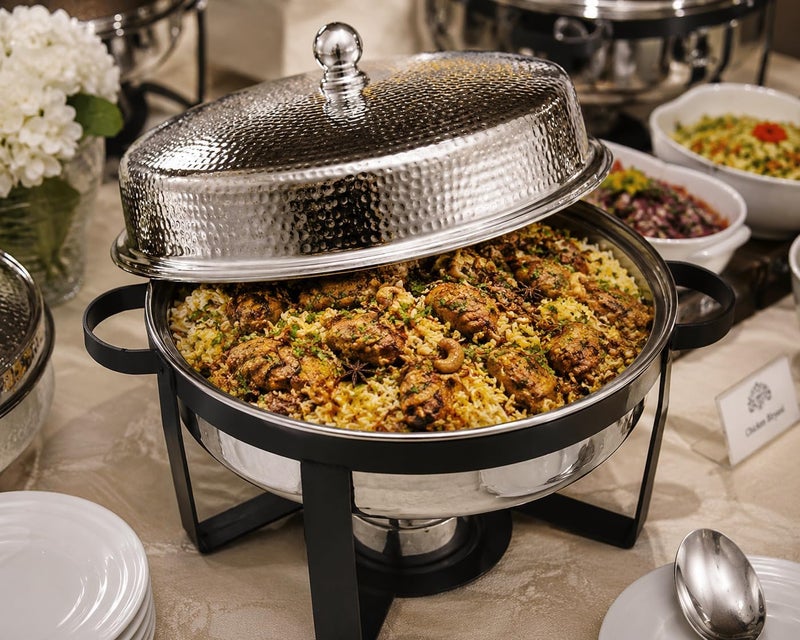 Servewell VN529WSH Round Chafing Dish - Stainless Steel Hammer Finish, 7L Capacity - Image 2