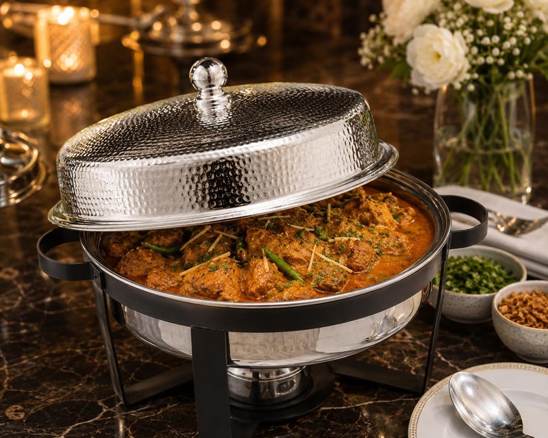 Servewell VN529WSH Round Chafing Dish - Stainless Steel Hammer Finish, 7L Capacity - Image 3