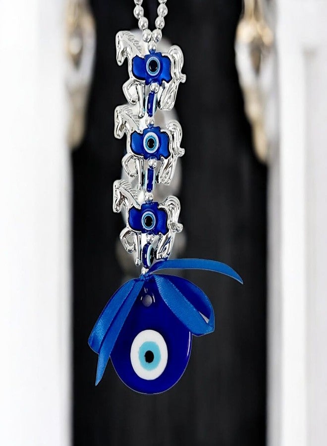 RMCG Traders Evil Eye Wall Hanging with 3 Running Horses for Home Entrance Door | Nazar Suraksha Hanging | Vastu & Feng Shui Good Luck Decor for Home, Office, Shop (Blue) - Image 5