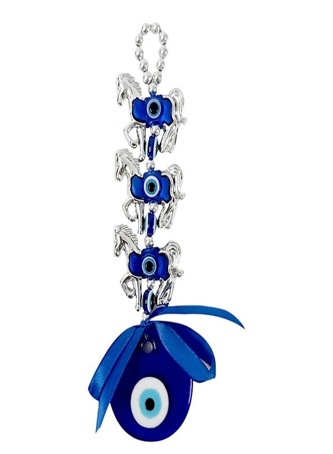 RMCG Traders Evil Eye Wall Hanging with 3 Running Horses for Home Entrance Door | Nazar Suraksha Hanging | Vastu & Feng Shui Good Luck Decor for Home, Office, Shop (Blue) - Image 1