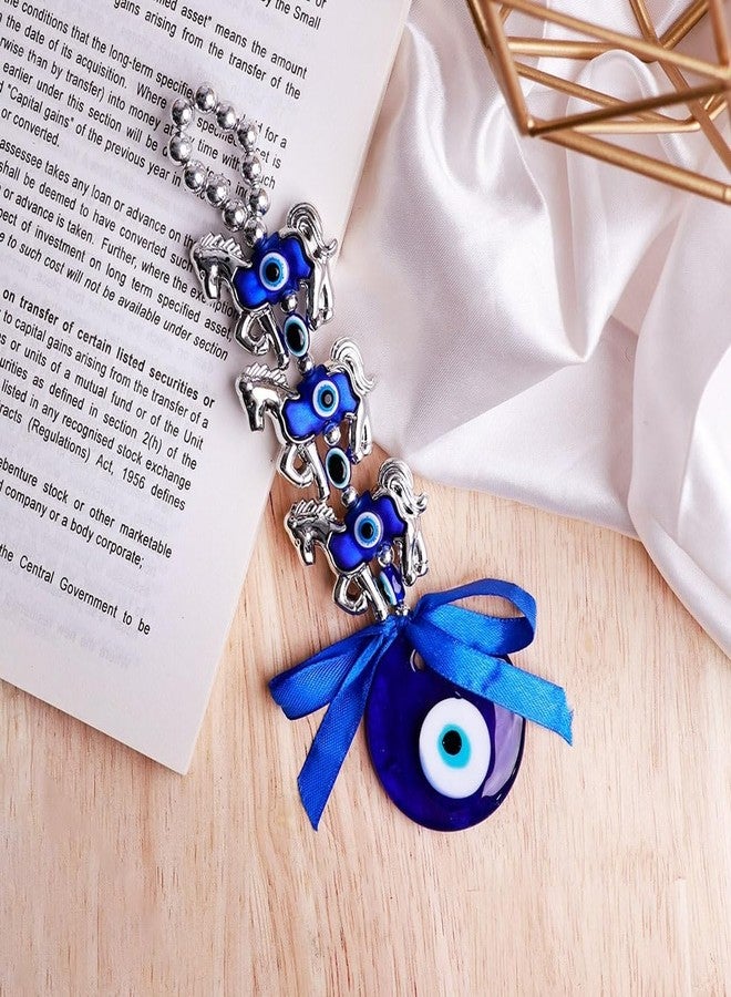 RMCG Traders Evil Eye Wall Hanging with 3 Running Horses for Home Entrance Door | Nazar Suraksha Hanging | Vastu & Feng Shui Good Luck Decor for Home, Office, Shop (Blue) - Image 2