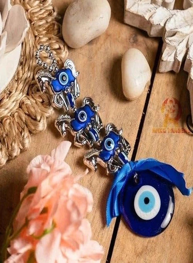 RMCG Traders Evil Eye Wall Hanging with 3 Running Horses for Home Entrance Door | Nazar Suraksha Hanging | Vastu & Feng Shui Good Luck Decor for Home, Office, Shop (Blue) - Image 3