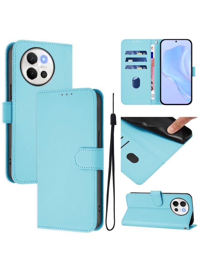 erorex Case For vivo V40 Lite 5G / V30E 5G Global Skin Feel Solid Color Leather Phone Case with Lanyard - Image 1