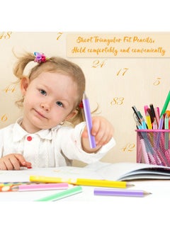 Marspark 30 Pieces Short Triangular Fat Pencils Bulk Back To School Wooden Triangular Jumbo Pencils For Preschoolers, Kids, Toddlers & Beginners With Pencil Sharpener And 2 Erasers(Bright Colors)  - Image 5