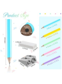 Marspark 30 Pieces Short Triangular Fat Pencils Bulk Back To School Wooden Triangular Jumbo Pencils For Preschoolers, Kids, Toddlers & Beginners With Pencil Sharpener And 2 Erasers(Bright Colors)  - Image 2