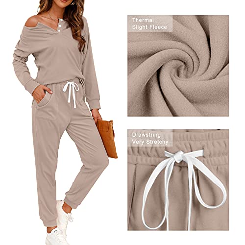 WIHOLL Sweatsuit for Women 2 Piece Outfits, Track Suits for Women Set Beige (XX-Large) - Image 4
