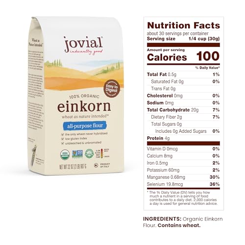 Jovial Organic Einkorn Unbleached All Purpose Flour - Bread Baking Flour for Sourdough, High Protein, Non-GMO, Organic Pizza & Pasta, European Italian, Glyphosate Free - 32 Oz - Image 3