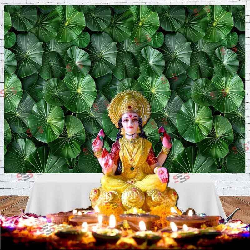 S2S Round Leaf Backdrop Cloth for Pooja Decoration Traditional, Background Decoration Cloth | Curtain Cloth for All Festival, Functions & Ceremonies - (5 x 8 Feet) (Round Leaf) - Image 4