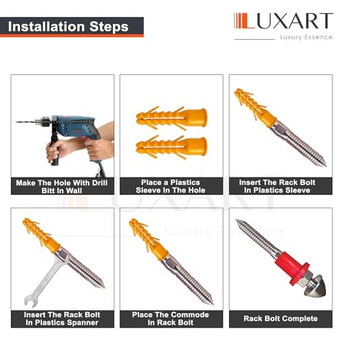 LUXART Racks Bolt EWC & Wall Hung (SS 304) wall Mount Commode Rack Bolt 16mm thikness, installation screw set with full accessories for wall mounted commode - Image 5