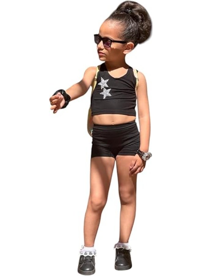 Lycra Set Of 2 Pieces For Sports Gymnastics Ballet Crop Top And Shorts Cotton - Image 1
