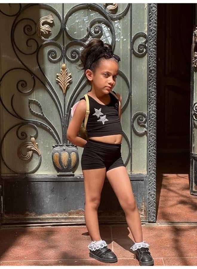 Lycra Set Of 2 Pieces For Sports Gymnastics Ballet Crop Top And Shorts Cotton - Image 2
