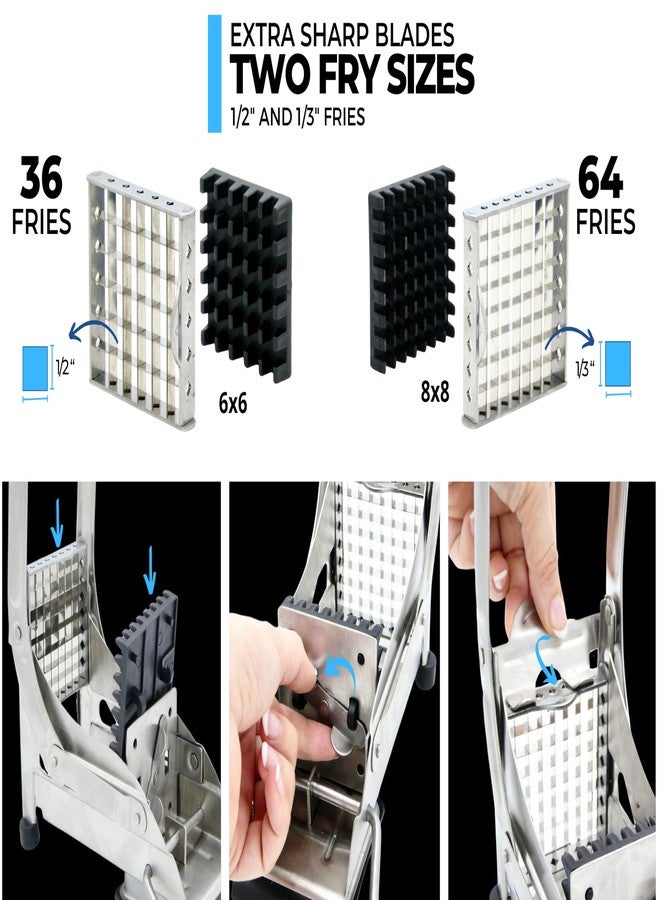 ICO French Fry Cutter, 2-blade Potato Slicer, French Fry Cutter For Potatoes with Non-slip Suction Lock Technology, Stainless Steel French Fry Press - Image 3