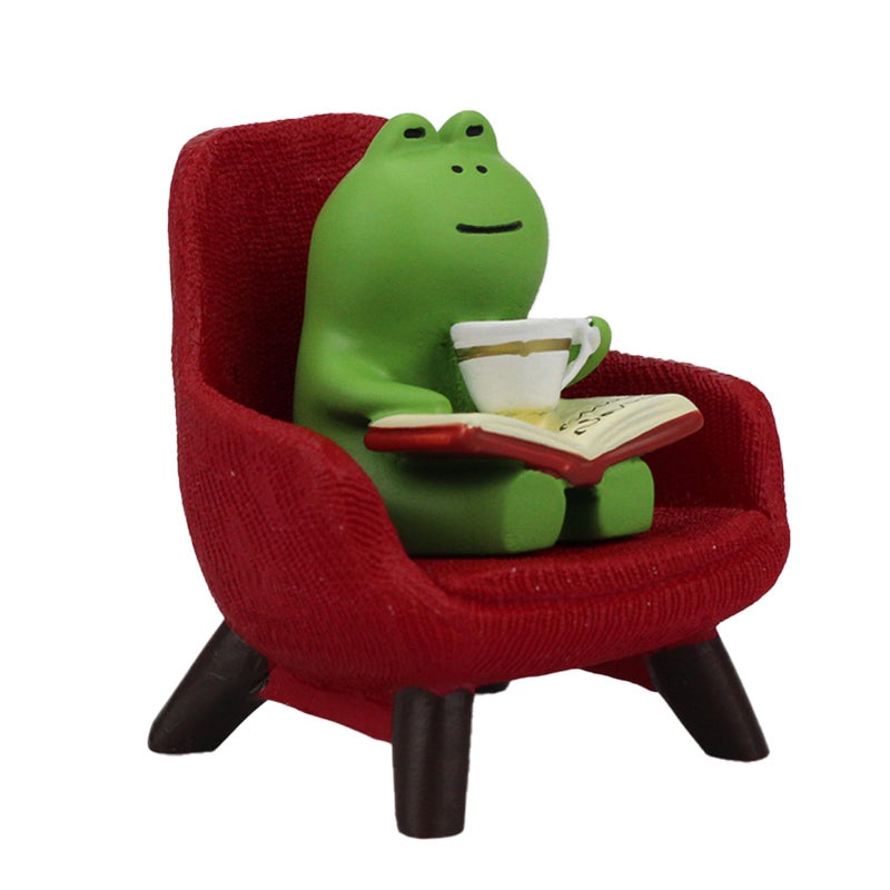 Refintural Miniature Frog Figurines - Funny Frog Sculpture for Shelf, Desk Decoration - Frog Desk Accessories - Perfect Cute Frog Gift for Frog Lovers (Red Sofa) - Image 1