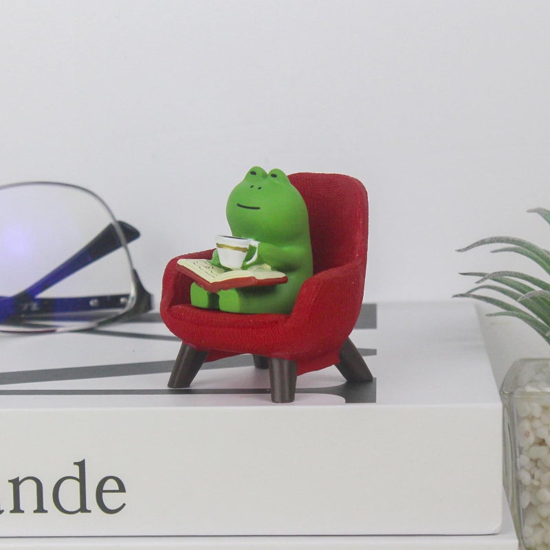 Refintural Miniature Frog Figurines - Funny Frog Sculpture for Shelf, Desk Decoration - Frog Desk Accessories - Perfect Cute Frog Gift for Frog Lovers (Red Sofa) - Image 3