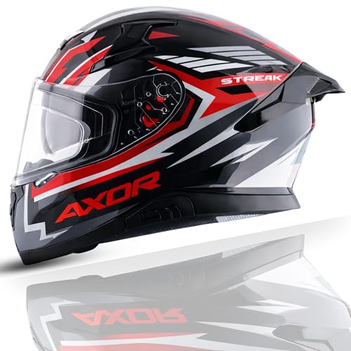 Axor Apex Streak ISI ECE and DOT Certified Matte Finish Full Face Helmet for Men with Pinlock Fitted Outer Clear and Inner Sun Smoke Visor- Dull Black Red Helmet-XL - Image 1