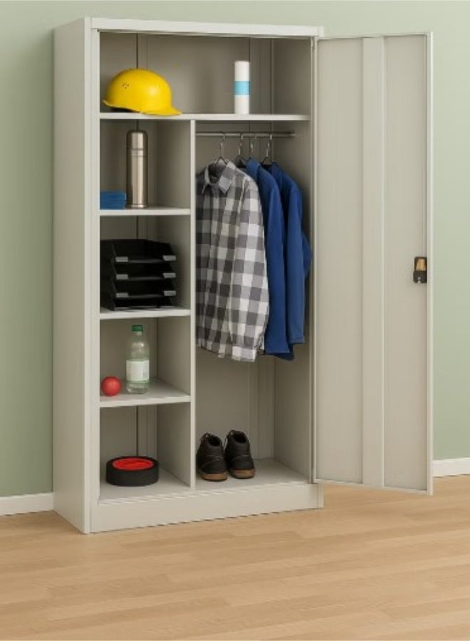 MAF furniture خزانة تخزين فولاذية MAF مع رفوف وعامود تعليق، 185H x 90W x 40D سم، رمادي، قابلة للقفل - Image 1