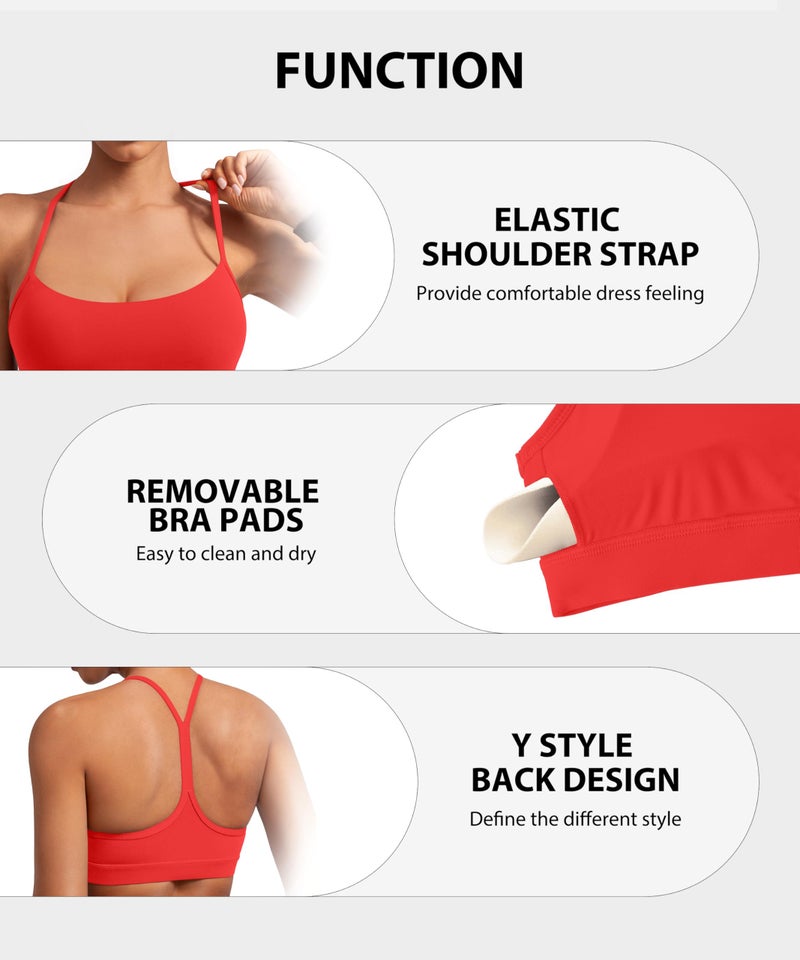 MIRITY Padded Y-Back Sports Bra for Women - Racerback Low ImpactYoga Workout Top with Spaghetti Strap Pack of 3 - Image 5