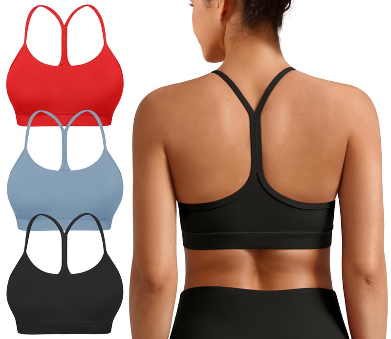 MIRITY Padded Y-Back Sports Bra for Women - Racerback Low ImpactYoga Workout Top with Spaghetti Strap Pack of 3 - Image 1