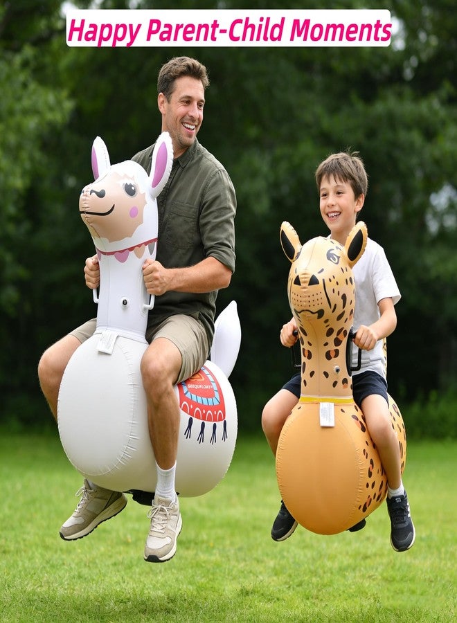 GEEQUFLOAT Inflatable Bouncy Leopard & Alpaca Toys 2PCS,Heavy Duty Giant Inflatable Bouncy Toys For Age 5+ with Air Pump ,Indoor Outdoor Ride On Bouncy Animal Hopper Toy,220lbs Load Capacity Gifts For Boys Girls - Image 2