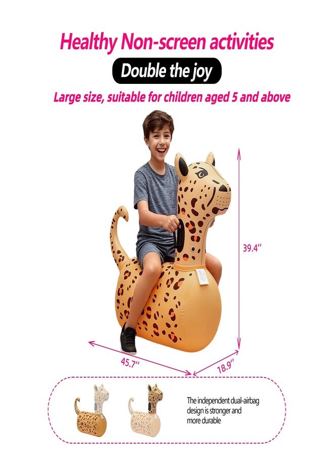GEEQUFLOAT Inflatable Bouncy Leopard & Alpaca Toys 2PCS,Heavy Duty Giant Inflatable Bouncy Toys For Age 5+ with Air Pump ,Indoor Outdoor Ride On Bouncy Animal Hopper Toy,220lbs Load Capacity Gifts For Boys Girls - Image 3
