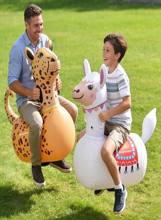 GEEQUFLOAT Inflatable Bouncy Leopard & Alpaca Toys 2PCS,Heavy Duty Giant Inflatable Bouncy Toys For Age 5+ with Air Pump ,Indoor Outdoor Ride On Bouncy Animal Hopper Toy,220lbs Load Capacity Gifts For Boys Girls - Image 4