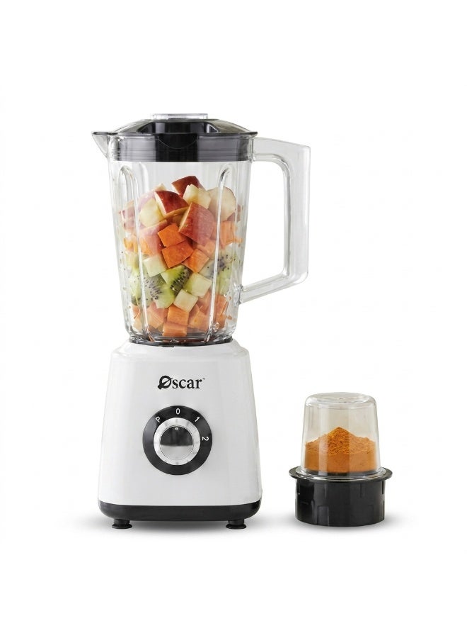 Oscar 400W, 2-in-1 Blender with Unbreakable Jar | 1.5L Jar + Grinder Jar, Stainless Steel Blades, 2 Speed with Pulse Function, Easy Clean Design, Compact & Durable Build | OB107 - 2 Year Warranty