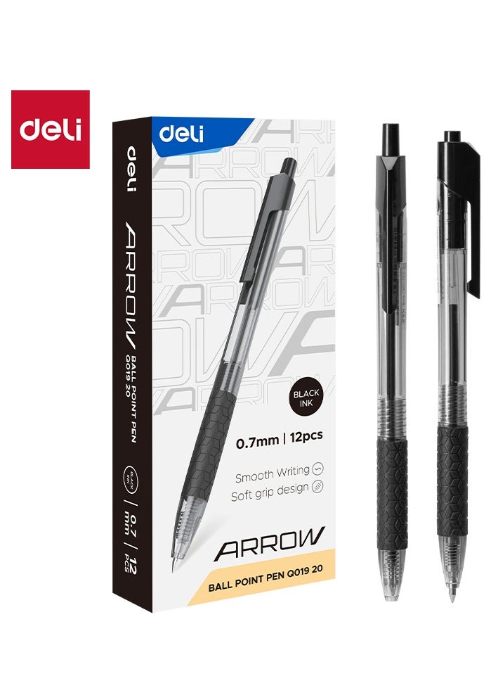 Deli Arrow Retractable Ballpoint Pens, 0.7mm Black Ink, Smooth Writing with Soft Grip - Image 1