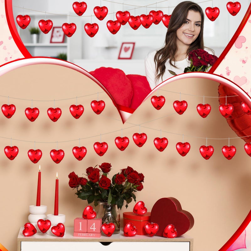 Vercraft 24 Pcs Valentine's Day Hanging Ornaments 3.15 Inch Heart Disco Ornament Red Heart Mirror Glass Ball Decor Valentines Tree Decor Mirror Love Disco Ball for Wedding Party Anniversary Supplies - Image 4