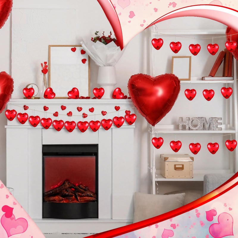 Vercraft 24 Pcs Valentine's Day Hanging Ornaments 3.15 Inch Heart Disco Ornament Red Heart Mirror Glass Ball Decor Valentines Tree Decor Mirror Love Disco Ball for Wedding Party Anniversary Supplies - Image 5