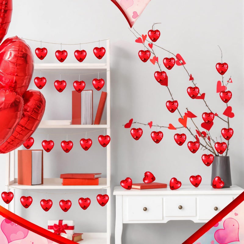 Vercraft 24 Pcs Valentine's Day Hanging Ornaments 3.15 Inch Heart Disco Ornament Red Heart Mirror Glass Ball Decor Valentines Tree Decor Mirror Love Disco Ball for Wedding Party Anniversary Supplies - Image 3