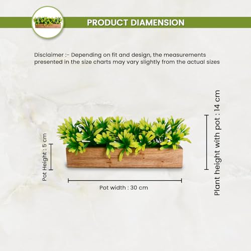 fancymart Artificial Plant Leaves in a Stylish Wooden Planter | Perfect Home Décor Item, Height 14cm x Width 30 cm - Image 4