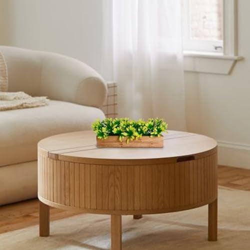 fancymart Artificial Plant Leaves in a Stylish Wooden Planter | Perfect Home Décor Item, Height 14cm x Width 30 cm - Image 2