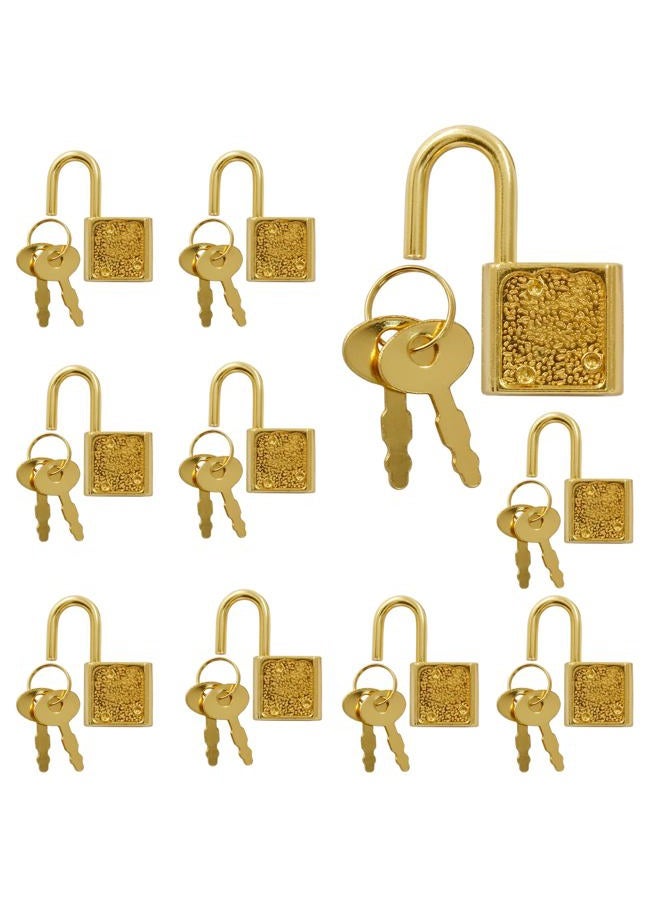 Unlorspy 10 Pcs Gold Mini Padlock with Key, Small Luggage Locks,32 x 18 x 7mm Zinc Alloy Mini Diary Lock for Jewelry Box, Luggage and Backpack - Image 1