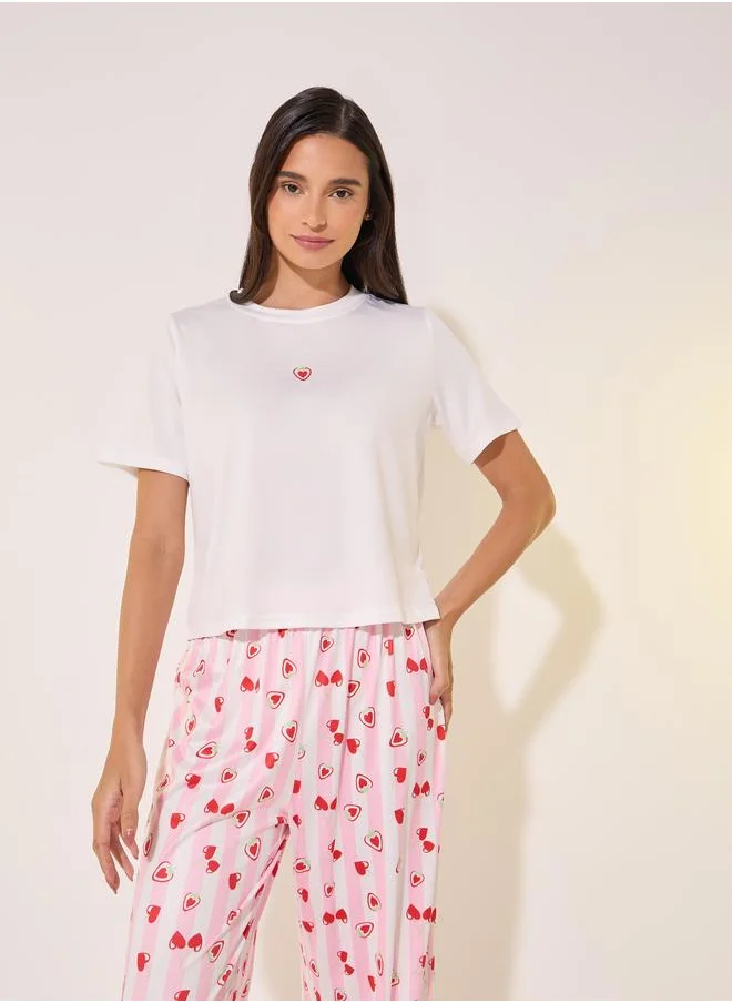 Take Two Take Two Heart Print Regular Fit T-Shirt and Pyjama Pants Set