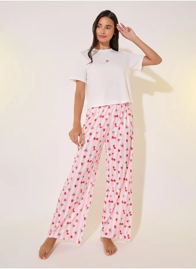 Take Two Take Two Heart Print Regular Fit T-Shirt and Pyjama Pants Set