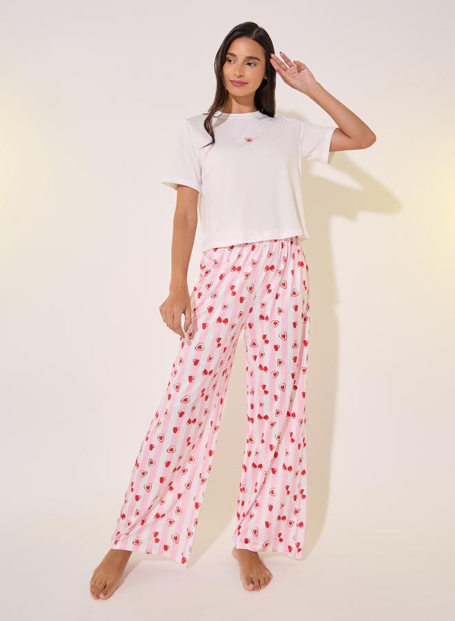 Take Two Take Two Heart Print Regular Fit T-Shirt and Pyjama Pants Set  - Image 1