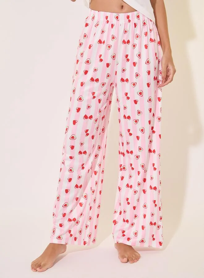 Take Two Take Two Heart Print Regular Fit T-Shirt and Pyjama Pants Set