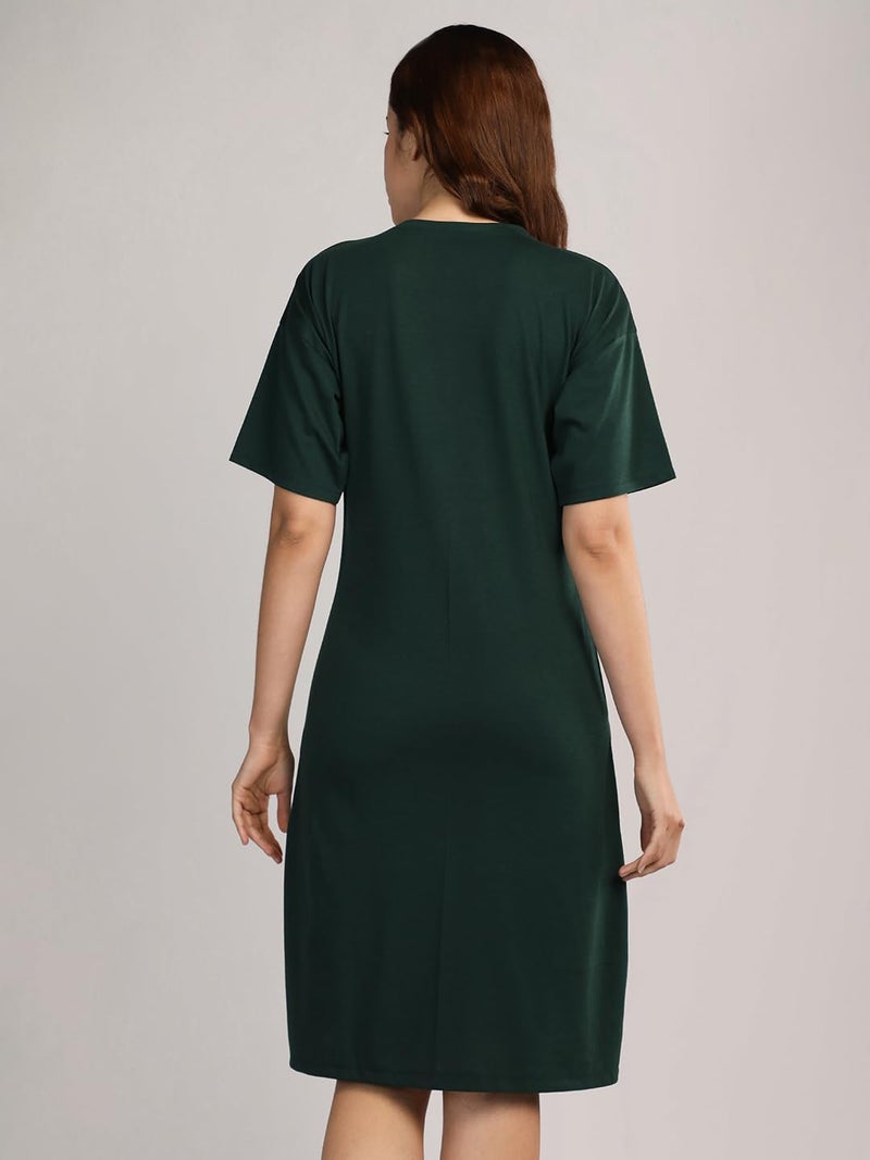 Duchess Cotton Half Sleeve Oversized T-Shirts for Women| Nighty - Loose Fit Tee with Pocket Olive - Image 3