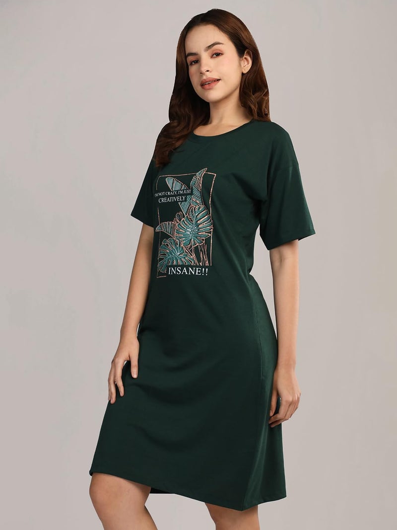 Duchess Cotton Half Sleeve Oversized T-Shirts for Women| Nighty - Loose Fit Tee with Pocket Olive - Image 4