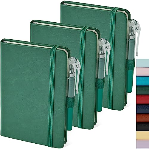 NIRMIRO 3 Pack Pocket Notebook Journals, Mini Small Leather Lined Journal Notebooks for Note Taking, Small Notepad with Pen Holder, Dark Green - Image 1