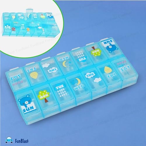 FunBlast Pill Organizer Box - 2 Times A Day 7 Day Pill Box Holder, Portable Medicine Case with Separate Compartments, Tablet Container, Portable Box for Pills & Supplements (Blue-) - Image 5