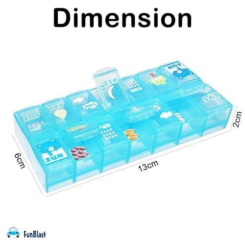 FunBlast Pill Organizer Box - 2 Times A Day 7 Day Pill Box Holder, Portable Medicine Case with Separate Compartments, Tablet Container, Portable Box for Pills & Supplements (Blue-) - Image 3