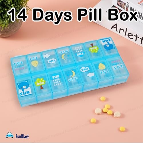 FunBlast Pill Organizer Box - 2 Times A Day 7 Day Pill Box Holder, Portable Medicine Case with Separate Compartments, Tablet Container, Portable Box for Pills & Supplements (Blue-) - Image 4