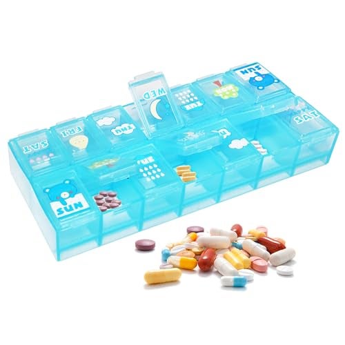 FunBlast Pill Organizer Box - 2 Times A Day 7 Day Pill Box Holder, Portable Medicine Case with Separate Compartments, Tablet Container, Portable Box for Pills & Supplements (Blue-) - Image 1