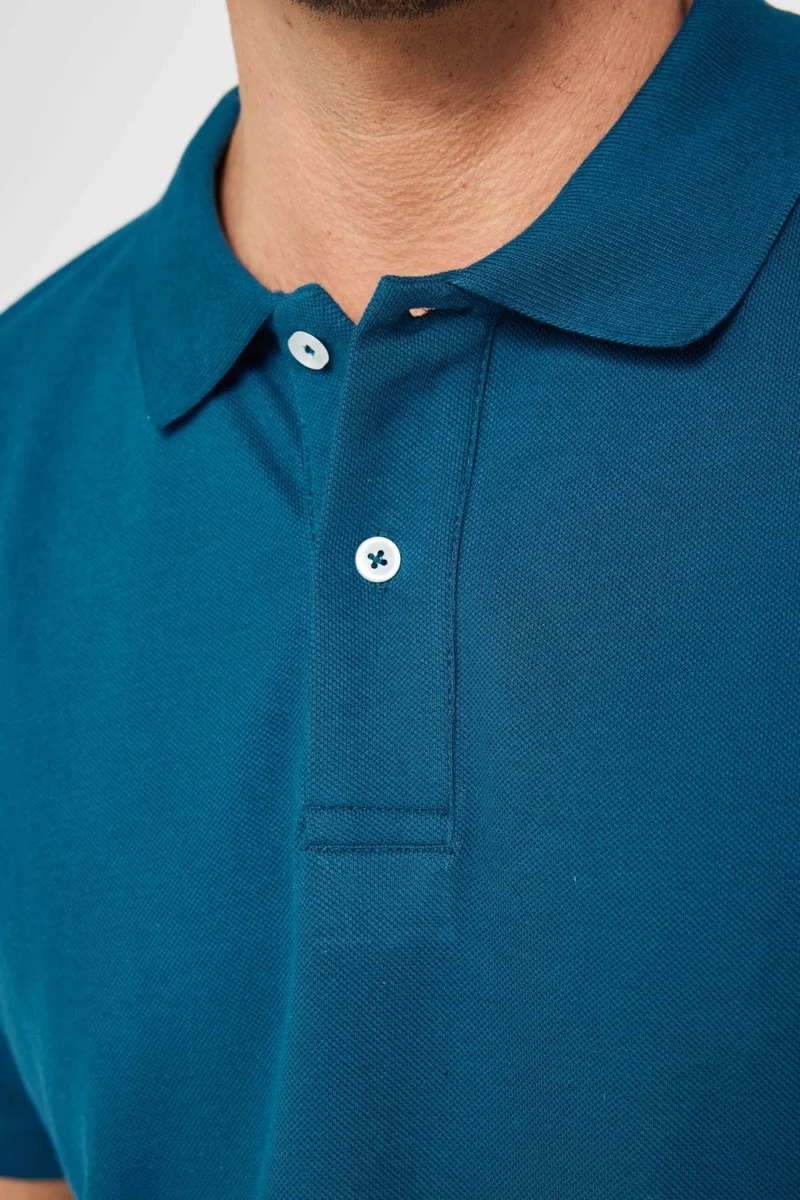 تودورس Men's Classic Fit Comfortable Cut 100% Cotton Plain Pique Indigo Polo Collar T-Shirt
