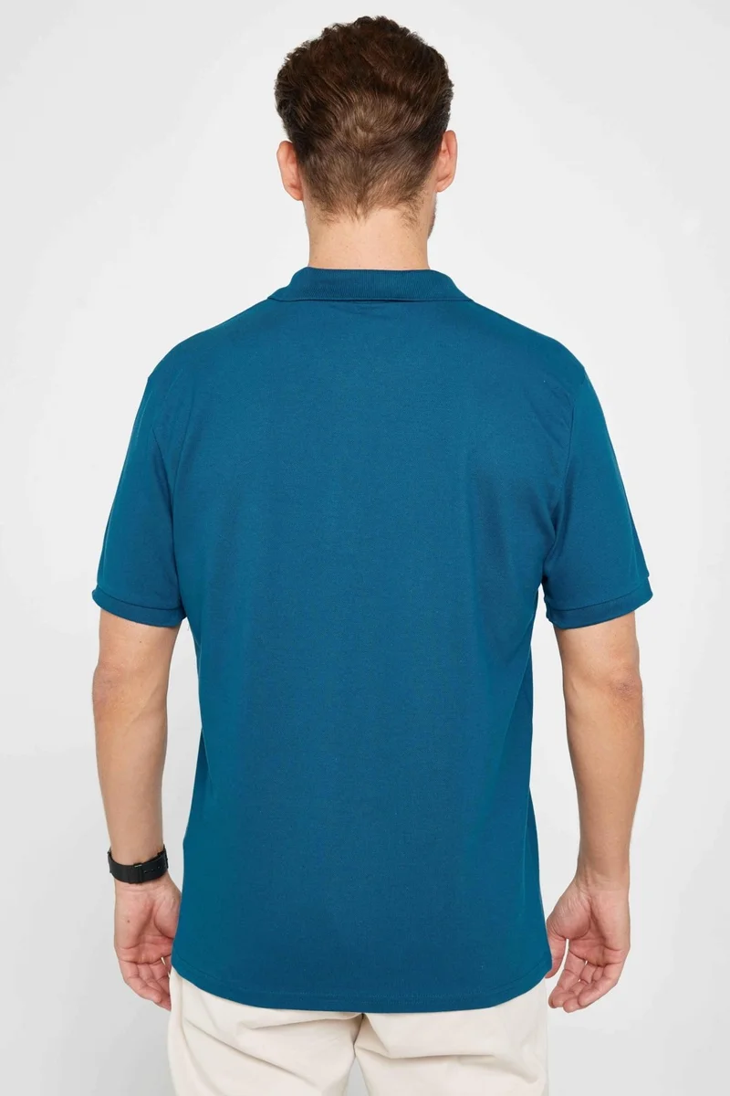 تودورس Men's Classic Fit Comfortable Cut 100% Cotton Plain Pique Indigo Polo Collar T-Shirt
