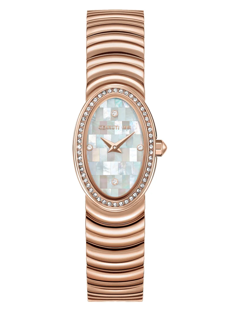 CERRUTI 1881 Cerruti 1881 Norcia Analog Women's Watch - Oval Mosaic White Mother of Pearl Dial, Bracelet, Butterfly Buckle