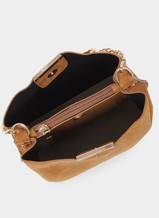 Styli Brown Suede Crossbody Bag - Image 4