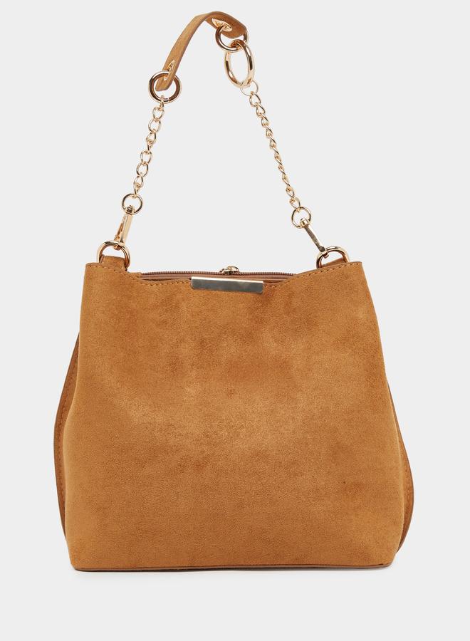 Styli Brown Suede Crossbody Bag - Image 2