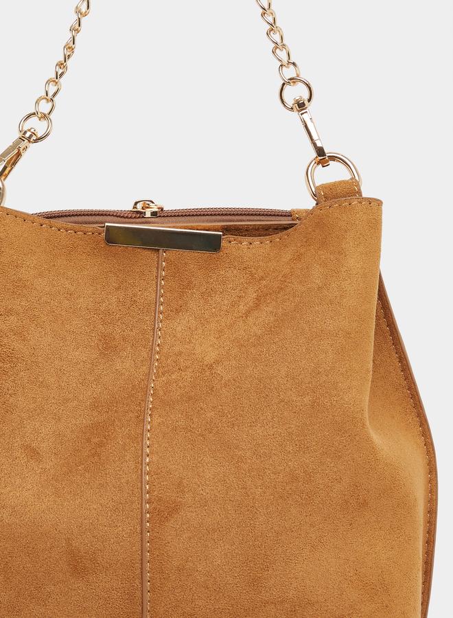 Styli Brown Suede Crossbody Bag - Image 3